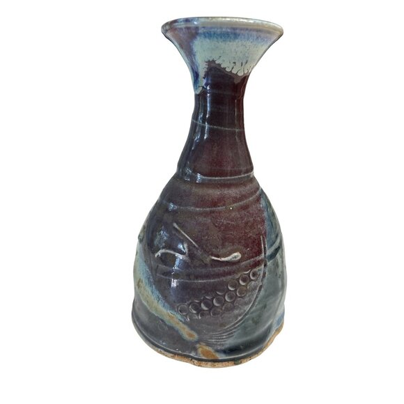 Handcrafted Ceramic Vase - Abstract Blue & Maroon Glaze - Unique Art Pottery Hom - Picture 2 of 7